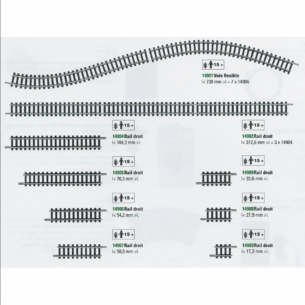 Rail droit - Minitrix 14903 - N : 1/160 - code 80 -  17.2 mm - 2