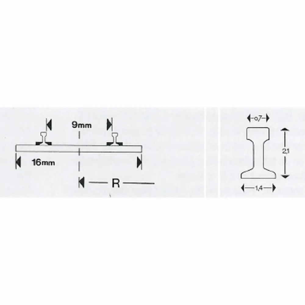 Rail courbe Minitrix R2a rayon 261.8 mm 7.5° - N : 1/160 - code 80 - 14919 - 3