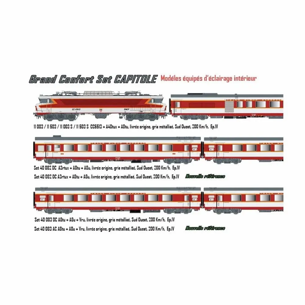 Set de 3 voitures voyageurs grand confort "Capitole" A3rtux + A8tu + A8u - LS Models 40082AC - HO 1/87 - SNCF - Ep IV - 3R - 2