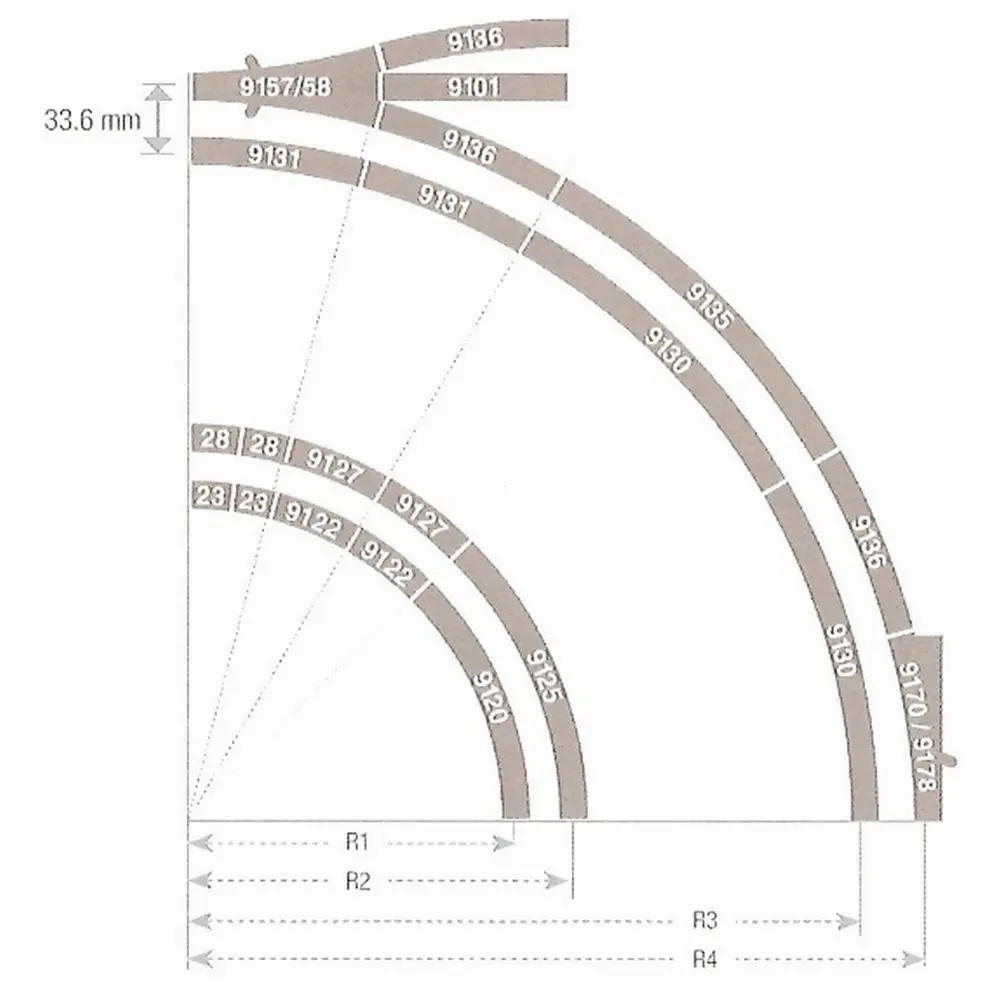 Rail courbe ballasté rayon R2 225,6 mm 7,5° Fleischmann 9128 - N : 1/160 - Code 80 - 3