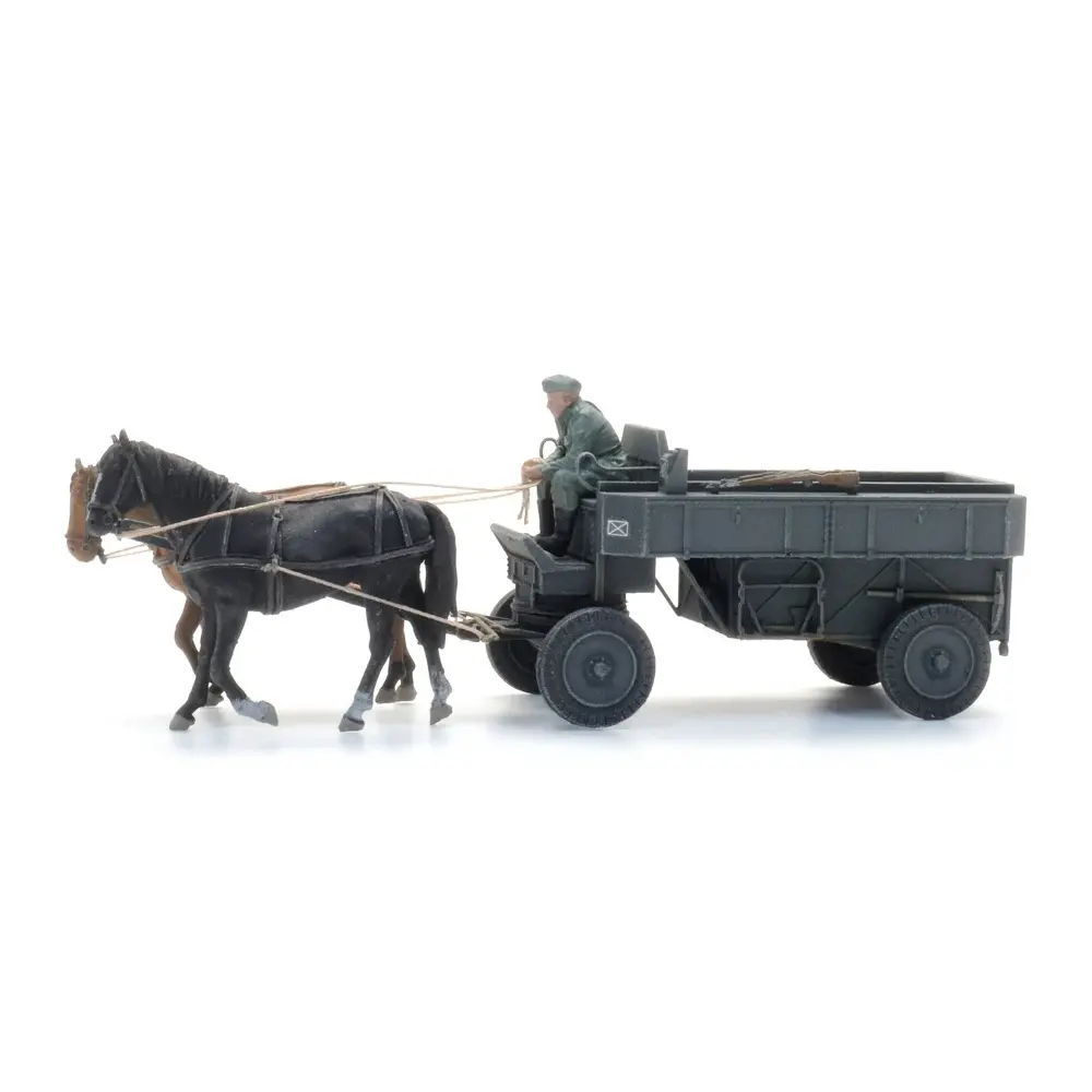 Wagon de campagne en acier HF.7 avec chevaux + figurine - Artitec 6870737 - HO 1/87  - 2