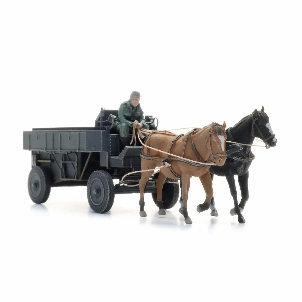 Wagon de campagne en acier HF.7 avec chevaux + figurine - Artitec 6870737 - HO 1/87  - 5