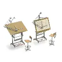 2 tables et chaises d'architecte, prêt à l'emploi - Artitec 387.474 - HO 1/87