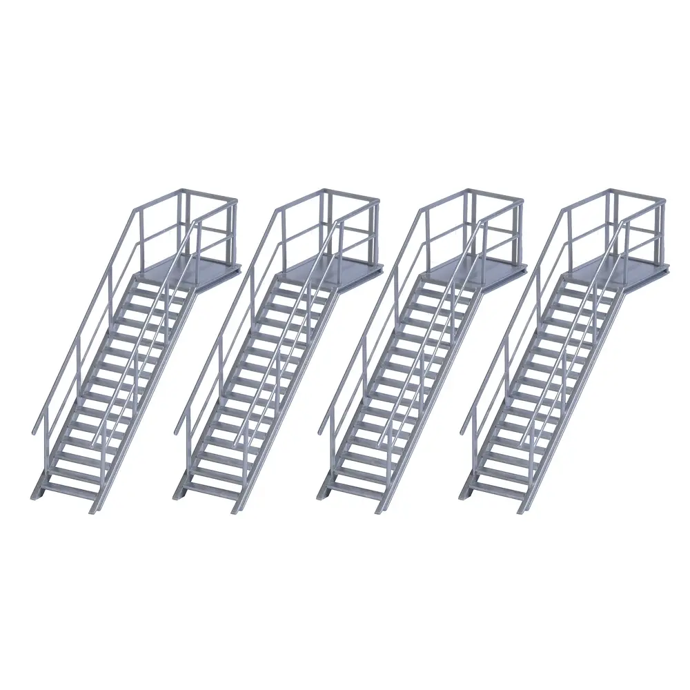 4 escaliers avec paliers et rambardes - Busch 7758 - HO 1/87