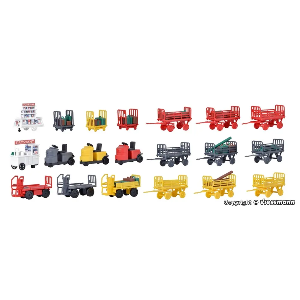 Assortiment de chariots de quai, 14 pièces - Kibri 38646 - HO 1/87