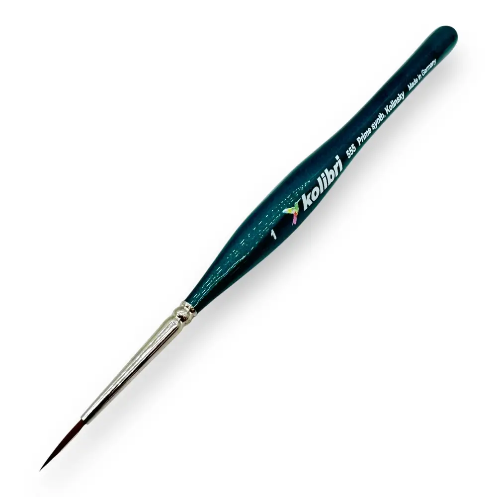 Pinceau N°01 en poil synthétique de martre Kolinsky, manche en métal bleu - Kolibri 0555/01