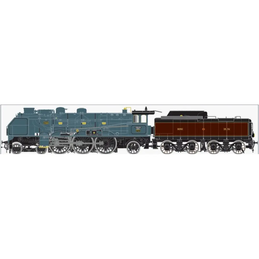 Locomotive à Vapeur - Pacific Chapelon PO 3566 + tender Nord 35 - 174 Chocolat - Dépôt de Tours - SNCF - HO 1/87