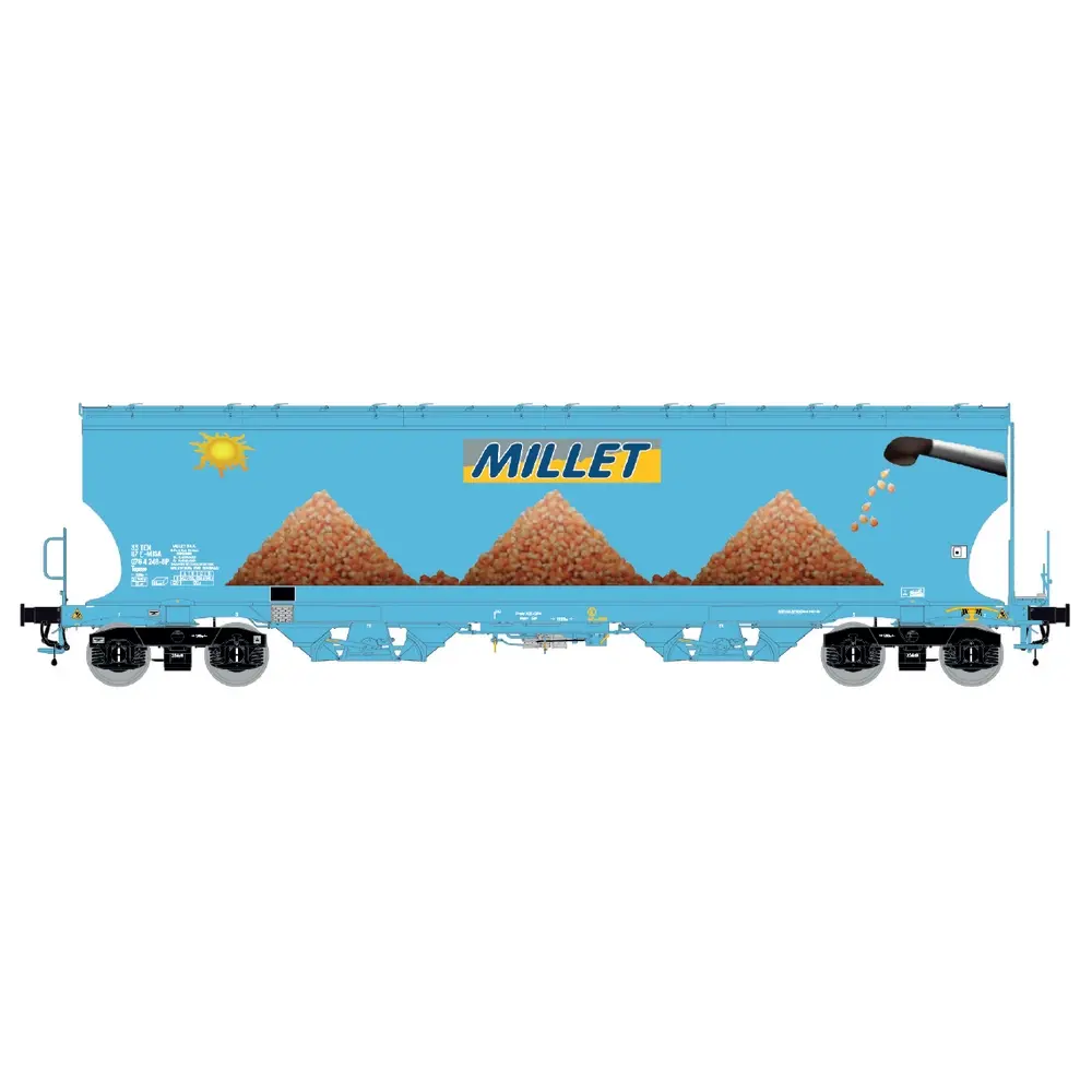 Wagon céréalier Tagnpps, bleu clair, nouveau logo Millet, logo soleil - LS Models 30592 - HO 1/87 - Millet - Ep VI - 2R