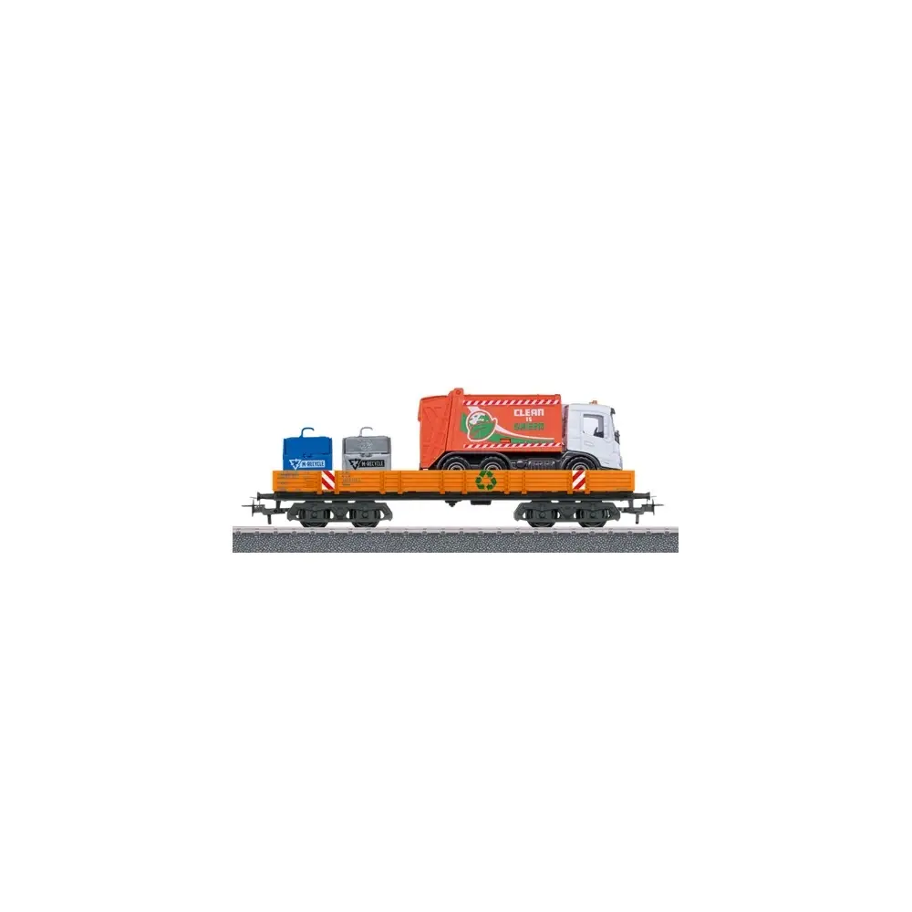Wagon plat à rebords bas Rlmms, chargement service communal - Märklin Start Up 00740-03 - HO 1/87 - 3R