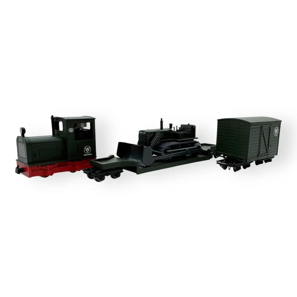 Set locotracteur + wagons & bulldozer- Minitrains 5096 - HOe 1/87 - Ep III-IV - Analogique - 2R