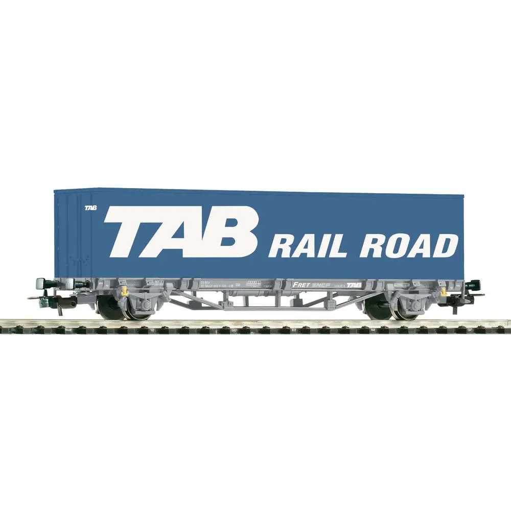 Wagon plat 2 essieux avec container 40' Tab Rail Road - Piko 97167 - HO 1/87 - SNCF - Ep. V