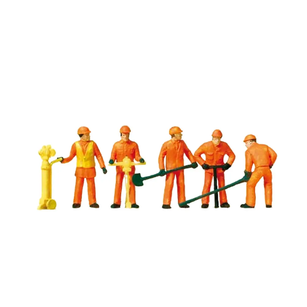 Pack de 5 Employés de la Voirie + Accessoires - Preiser 14035 - HO 1/87