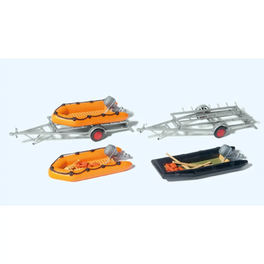 Bateaux pneumatiques avec remorques - Preiser 17312 - HO 1/87