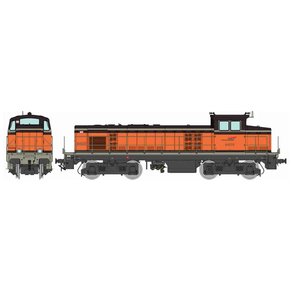 Locomotive diesel BB 64079 Livrée Arzens Orange 435, sigle "casquette" - Ree Modèles JM021 - HO 1/87 - SNCF - Ep V - Analogique - 2R