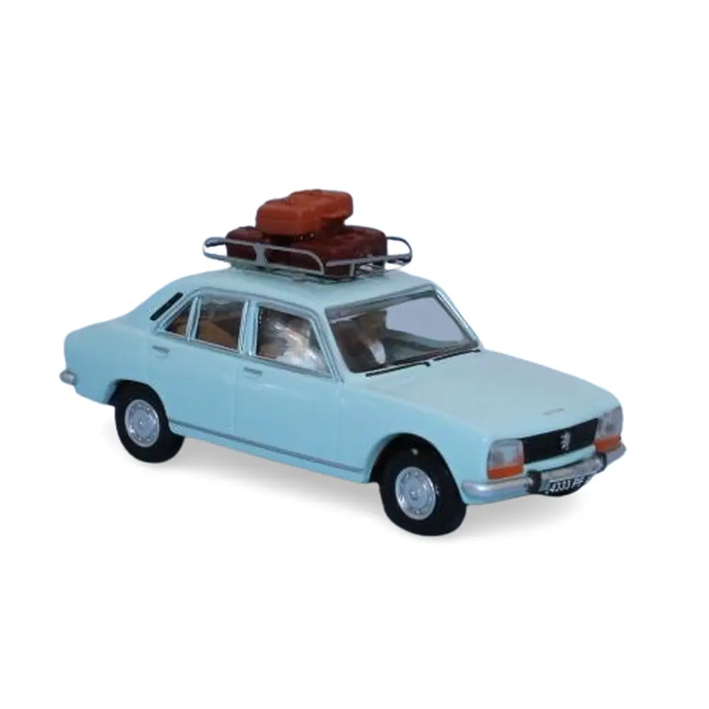 Peugeot 504 vert pastel avec galerie de toit et valises - SAI 1825 - HO 1/87