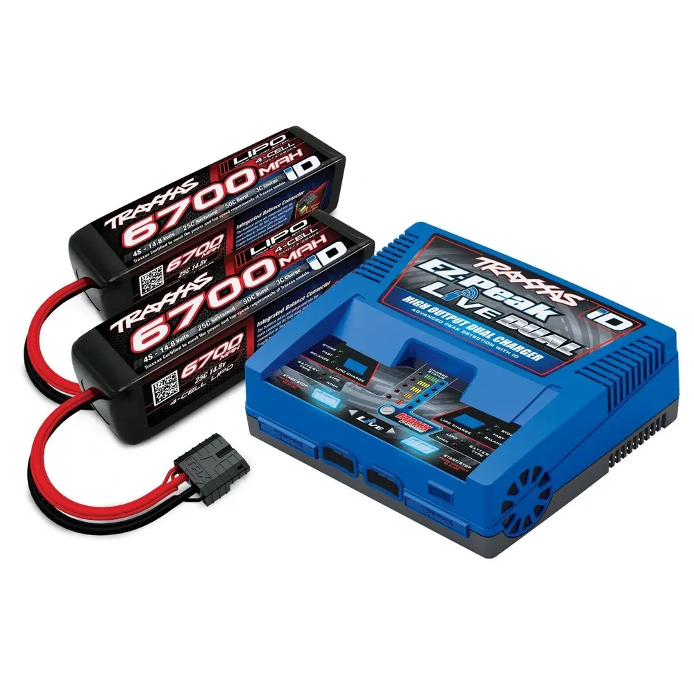 Pack chargeur EZ-Peak Live Dual + 2 Lipo 4S 6700 mAh - Traxxas 2997G