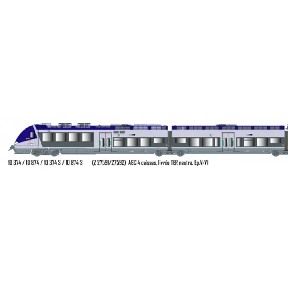 AGC Z 27591/27592, 4 éléments, TER neutre - LS Models 10374S - HO 1/87 - SNCF - Ep V-VI - Digital sound - 2R
