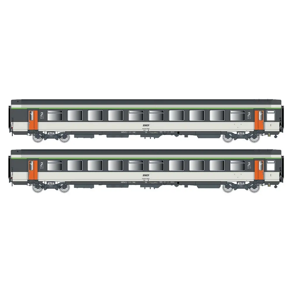 Set de 2 voitures Corail VTU B11rtu + B11tu, livrée Corail d’origine, logo encadré - LS Models 41213 - HO 1/87 - SNCF - Ep IV - 2R