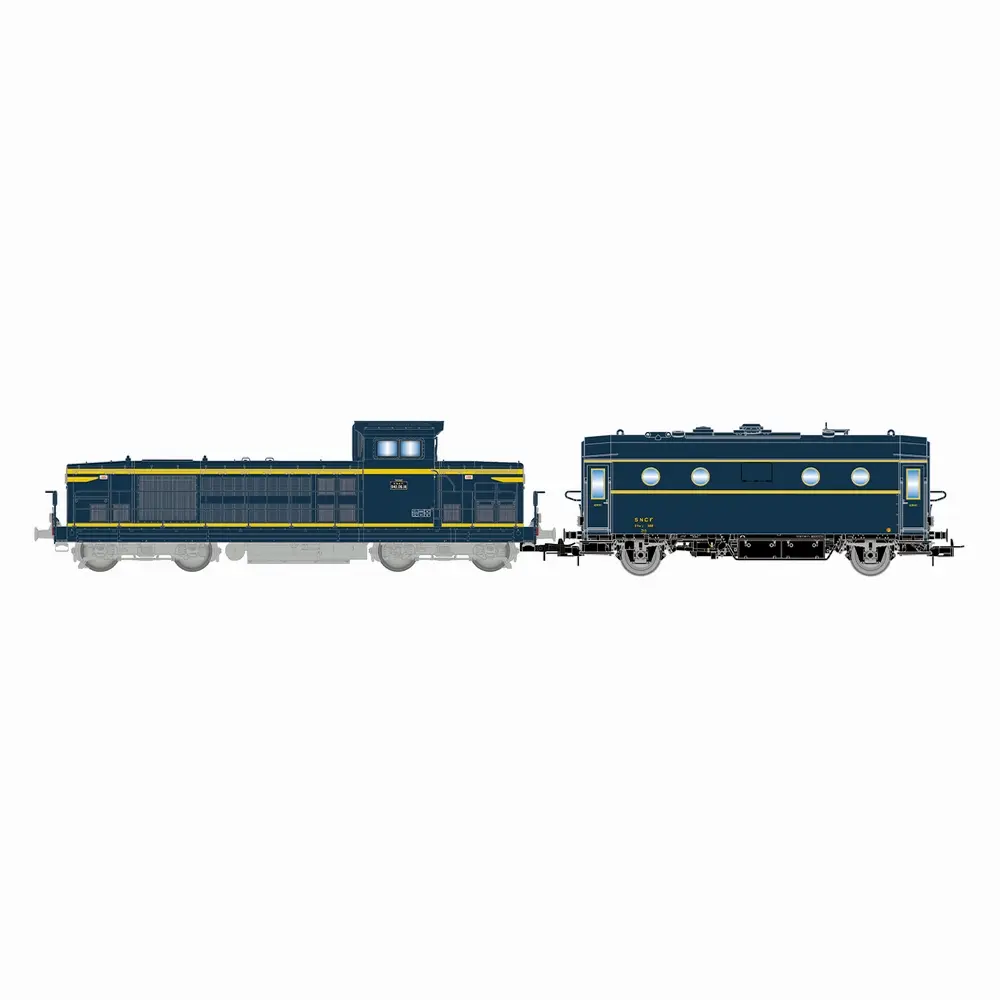 Locomotive diesel 040 DG-18, jaune/bleue + fourgon-chaudière 800 kg/h, SHmfp 568, livrée bleue foncé - Jouef HJ2473 - HO 1/87 - SNCF - Ep III - Analogique - 2R