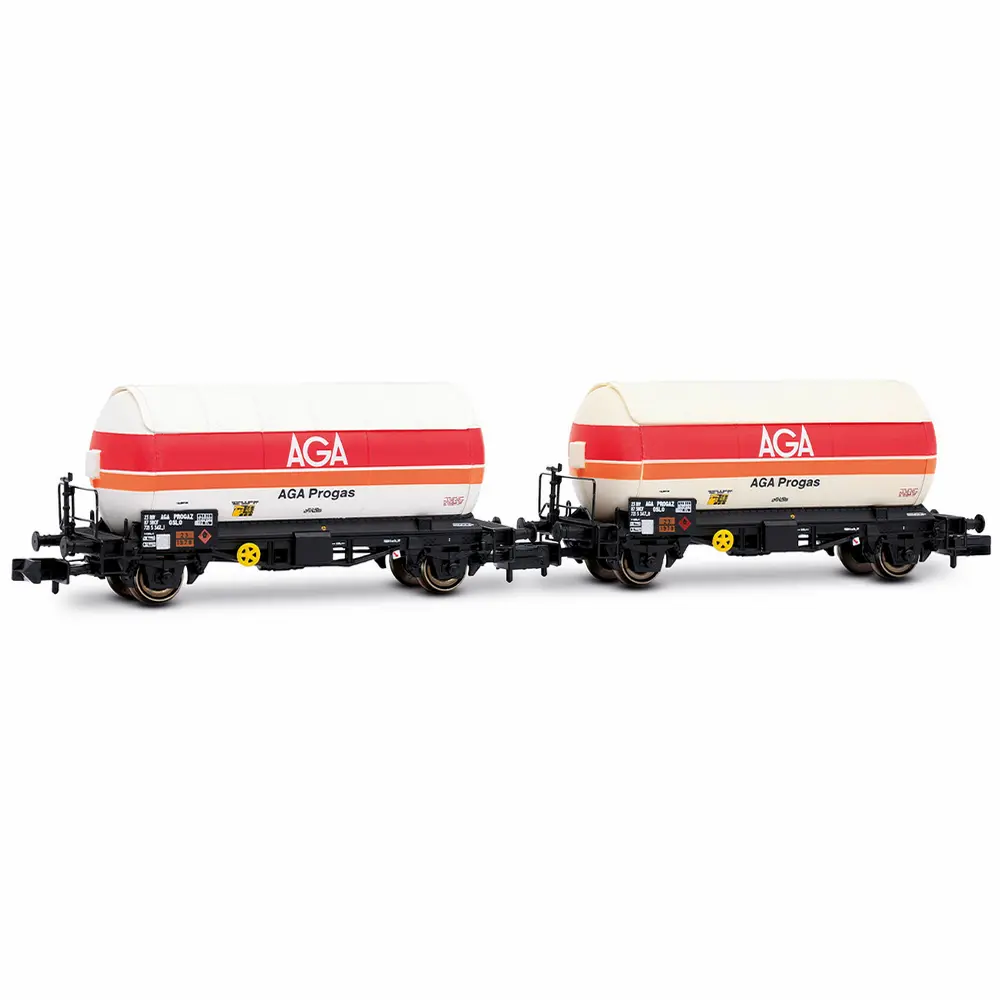 Coffret de 2 wagons citernes à gaz à 2 essieux, « AGA Progas » - Arnold HN6720 - N 1/160 - SNCF - Ep IV - 2R