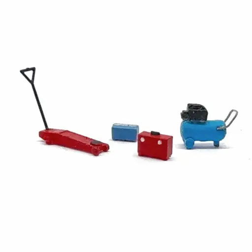 [87T221130] Boîtes à outils, cric hydraulique et 1 compresseur - 87Train 221130 - HO 1/87