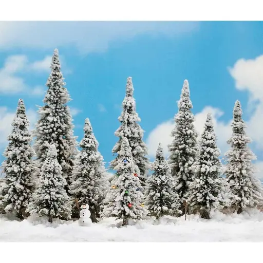 [BU6465] Set Décor hivernal - 10 arbres, nichoir, bonhomme de neige - Busch 6465 - HO 1/87