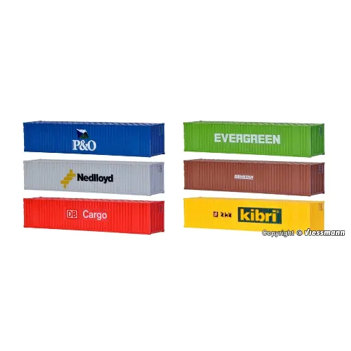 [KI10922] 6 conteneurs de 40 pieds, différents coloris KIBRI 10922 - HO 1/87