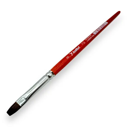[KO0712-06] Pinceau plat N°06 pour aquarelle en poil de poney, embout en nickel, manche court - Kolibri 0712/06