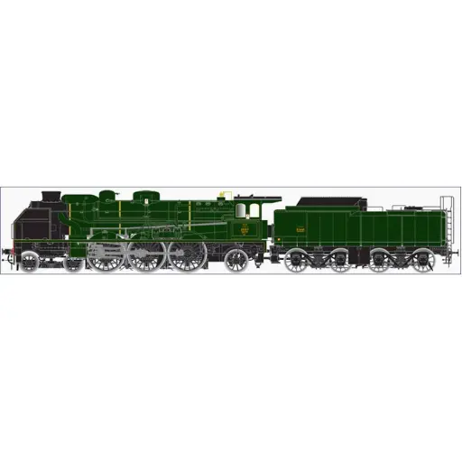 [LEHO-209-7S] Locomotive à Vapeur - Pacific Chapelon - 231E 17 + Tender 37A 83 - Dépôt de Calais - SNCF - Vert et Noir - HO 1/87