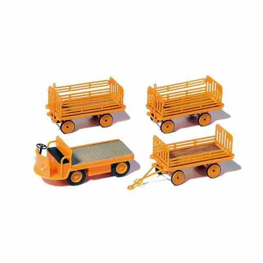 [PR17120] Chariot de quai électrique avec 3 remorques - Preiser 17120 - HO 1/87