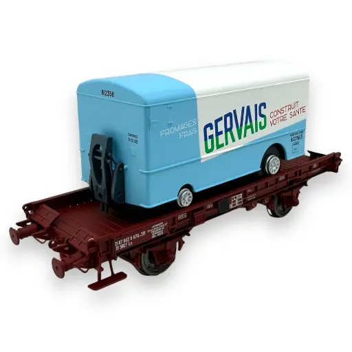 [REWB653] Wagon UFR Mono-Porteur + Fourgon Frigo "GERVAIS" REE Modeles WB653 - HO 1/87