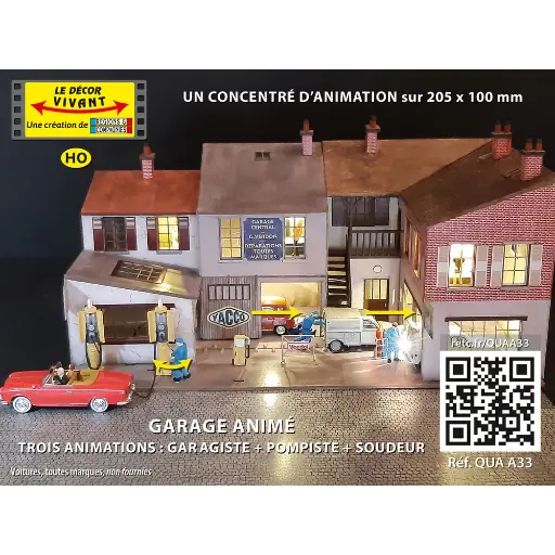 [REQUAA33] Garage animé (garagiste pousseur + pompiste + soudeur) - Régions & Compagnies QUAA33 - HO 1/87